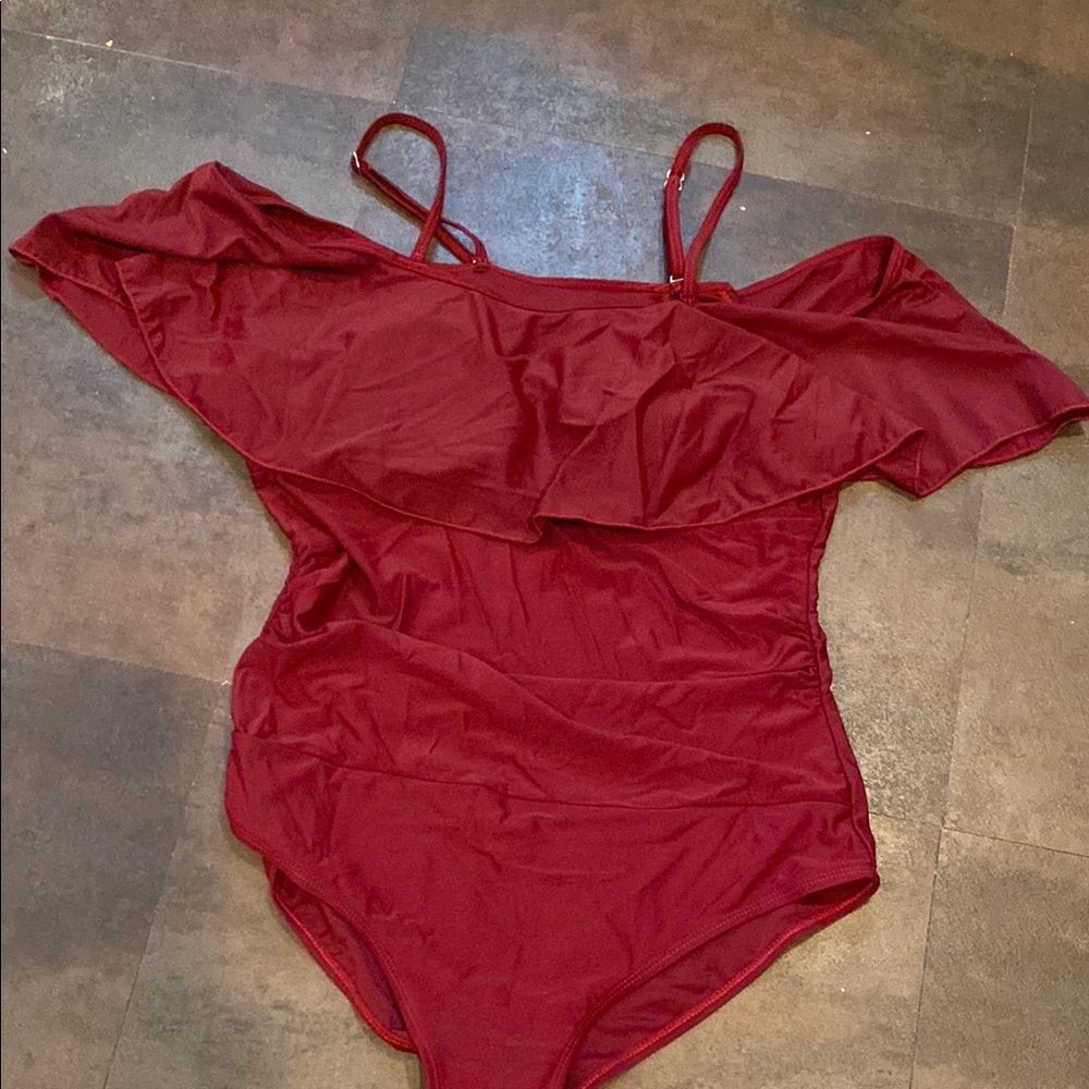 Amazon Red One Piece Swimsuit with Ruffle Detail